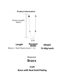 Detailed dimension guide for the 90cm gold-plated brass sweater chain with 1.2cm pendant