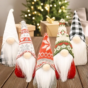 Christmas Gnome Faceless Doll Ornament Nordic Knit Hat Snowflake Handmade Tomte Figurine For Home Holiday Party Decor