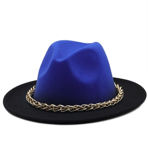 Navy and black two-tone felt fedora hat featuring a stylish gold thick chain accessory