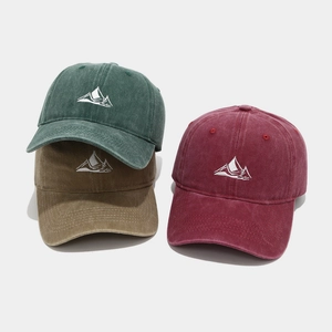 Vintage washed cotton baseball caps with mountain embroidery in multiple colors