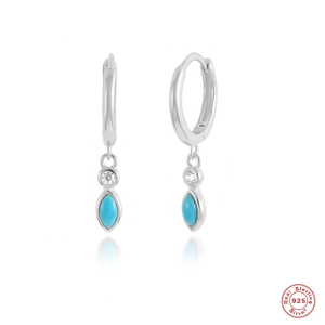 S925 sterling silver hoop earrings featuring marquise turquoise and white zircon stones