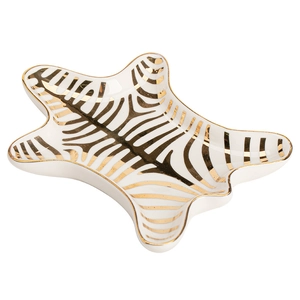 Minimalist ceramic cloud jewelry tray with elegant gold zebra stripes on white background