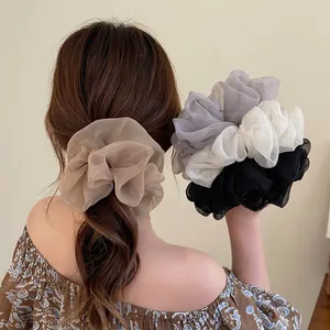 Oversized organza scrunchies set in coffee, grey, white and black for voluminous ponytails