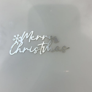 Silver mirror acrylic Merry Christmas cake topper with snowflake and bell detailing