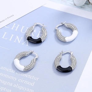 Elegant S925 silver doughnut hoop earrings set with zircon stones and colorful oil drip finish