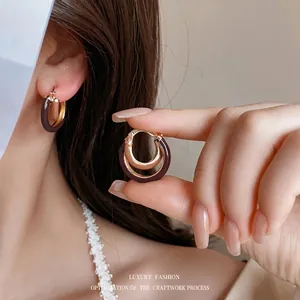 French vintage style gold and purple enamel hoop earrings for women with elegant design
