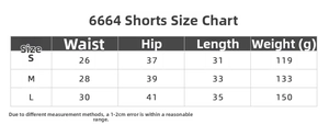 Size chart for seamless peach butt yoga shorts showing S M L waist and hip measurements
