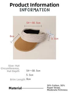 Size chart for cotton paper straw sun hat showing 54-58.5cm circumference and dimensions