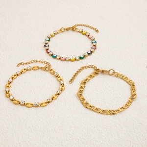 18K gold plated stainless steel bracelet set with zircon evil eye and coffee bean links