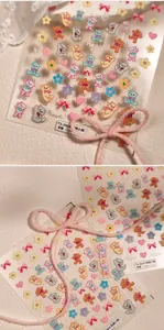 3D embossed teddy bear nail art stickers TS-3804 with embroidery texture details