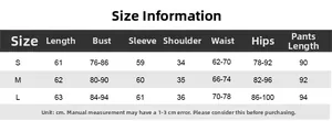 Detailed size chart for women's yoga set including length, bust, waist, and hips in cm