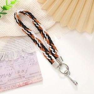 Colorful braided faux leather wrist strap with silver spring buckle for mobile phone cases
