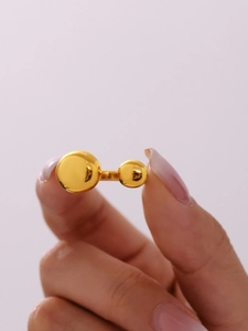 Vue détaillée de la bague en acier inoxydable plaqué or 18 carats au design double sphère