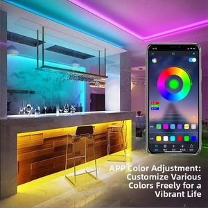 Smartphone app controlling RGB CCT LED strip lights for colorful bar counter ambiance