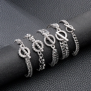 Bracelet Double Chaîne Pour Hommes Acier Inoxydable Fermoir OT Style Punk Industriel Bijoux Cadeau