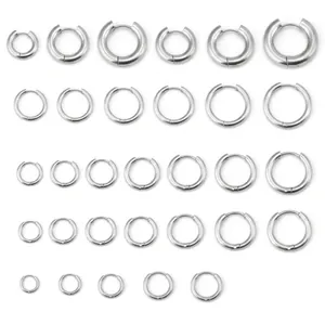 Various sizes of unisex stainless steel hoop earrings in multiple diameter and thickness options