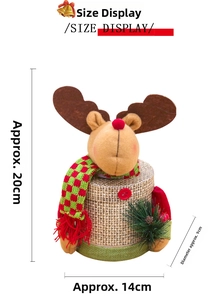 Size display of a reindeer Christmas gift jar with plush head and plaid scarf, 20cm height