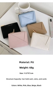 Classic Star minimalist PU leather women's short wallets in five elegant colors on desk
