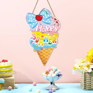 Rustic Ice Cream Wooden Sign Summer Wall Hanging Decor Happy Sweet Summer Welcome Door Plaque For Home Party Shop Ornament