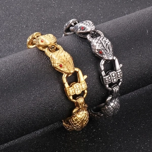 Snake Head Bracelet Stainless Steel Vintage Punk Heavy Chain Men Retro Metal Jewelry