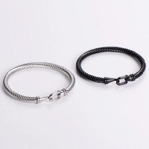 Bracciali a cavo ritorto da 5mm in acciaio inossidabile in argento e nero opaco da uomo