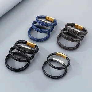 Bracelet En Cuir Microfibre Tressé Pour Hommes Avec Fermoir Magnétique En Acier Inoxydable Bijoux Punk Style Vintage