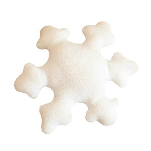 White snowflake shaped plush pillow made of soft sherpa material for home decor
