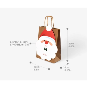 Brown kraft paper Christmas gift bag with Santa Claus design and detailed dimensions