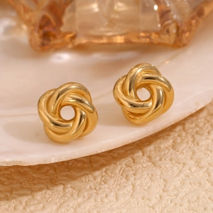 Creative 18K gold plated stainless steel stud earrings with unique twisted knot design