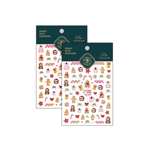 Christmas nail stickers with bear, rabbit, and gingerbread man icons on white background