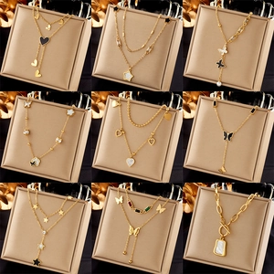 Layered Necklace Stainless Steel 18K Gold Plated Butterfly Heart Shell Pendants Chic Versatile Women
