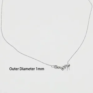 Detail of a 1mm outer diameter silver cable chain necklace with adjustable lobster clasp