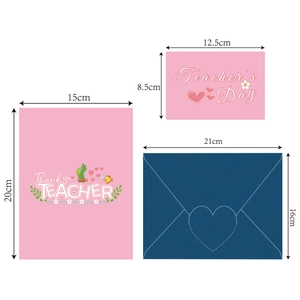 3D Teacher's Day pop-up greeting card set with envelope and detailed dimensions