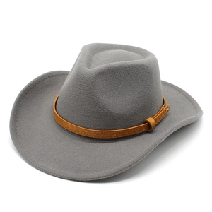 Close-up of grey wool western cowboy hat featuring a brown faux crocodile leather band