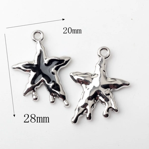 Macro view of silver alloy star pendant with black enamel finish showing 28mm size detail