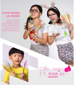 Close-up of heart-shaped crystal straws in various colors for party and kids' drinks