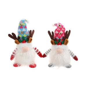 Luminous Christmas gnome dolls with antlers and bells in red blue and pink purple colors