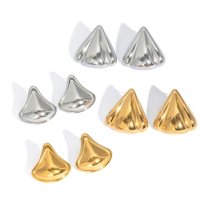 Minimalist 18K gold and silver fan-shaped and teardrop earrings in polished stainless steel