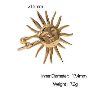 Vue macro de la bague soleil dorée avec mesures de diamètre extérieur de 21,5 mm