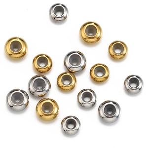 Polished gold and silver stainless steel adjustable beads with silicone inserts for DIY