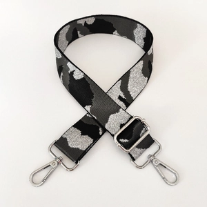 Adjustable wide camouflage replacement strap with silver metal hooks for crossbody bags