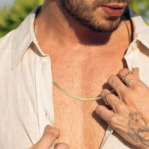 Classic gold herringbone chain necklace for men with 3-5mm flat snake chain design