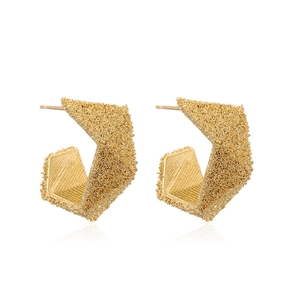 Exaggerated geometric gold metal earrings with brushed and matte textured finish