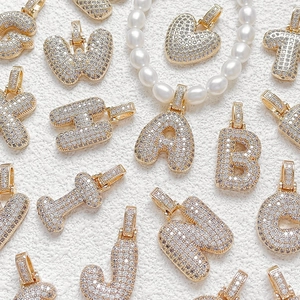 Letter Pendant Charms Copper Zircon Inlaid Hip Hop Bubble Alphabet Gold Plated DIY Jewelry Making Accessory