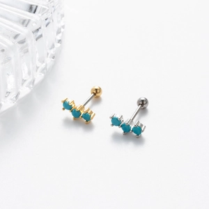 Surgical steel stud earrings with blue turquoise beads in gold and silver finish