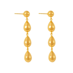 Elegant 18k gold plated triple teardrop tassel earrings with a polished mirror finish