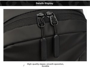 Macro shot of durable matte nylon crossbody bag with dual anti-slip zipper pullers