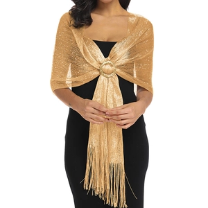 Eleganter Glitzer Metallic Schal Wrap Für Damen Abendparty Hochzeitskleid Mit Schnallenring Und Quasten Funkelnder Netzschal