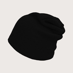 Classic black knitted beanie hat for men and women featuring warm ribbed texture design