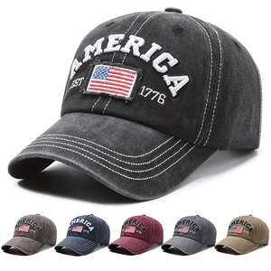 Vintage Washed Cotton Baseball Cap America Embroidery US Flag Patch Retro Distressed Adjustable Hat Men Women